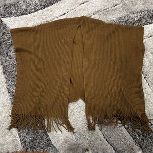 Brown Knit Fringe Shawl